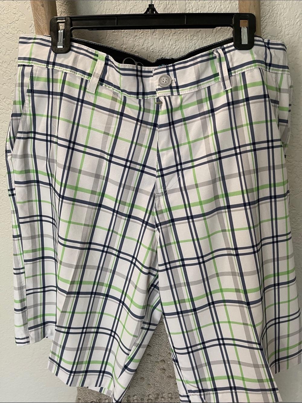 Men's White Plaid Golf Shorts - Green & Navy